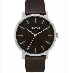 Nixon Mens Porter 40 Leather Wristwatch Gunmetal